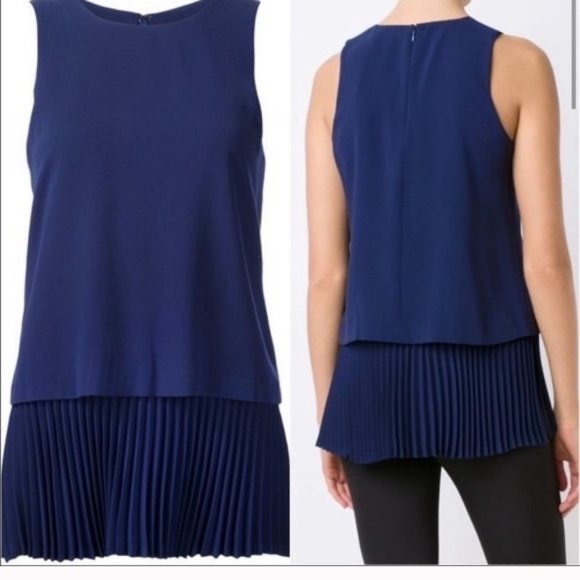 Theory Anastaza Winslow Crepe pleated tiered top in Sea Blue size small $295 - Picture 2 of 13